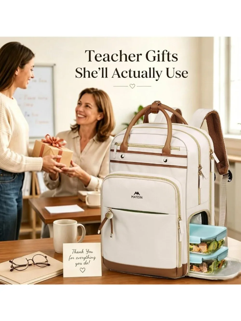 Stylish Teacher Backpack with Lunch Compartment, Fits 15.6